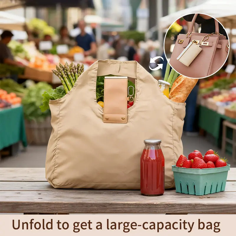 Foldable Keychain Tote Bag – Reusable Expandable Shopping Bag