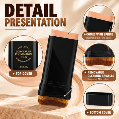 Korean 2-in-1 Foundation Stick with Built-In Brush