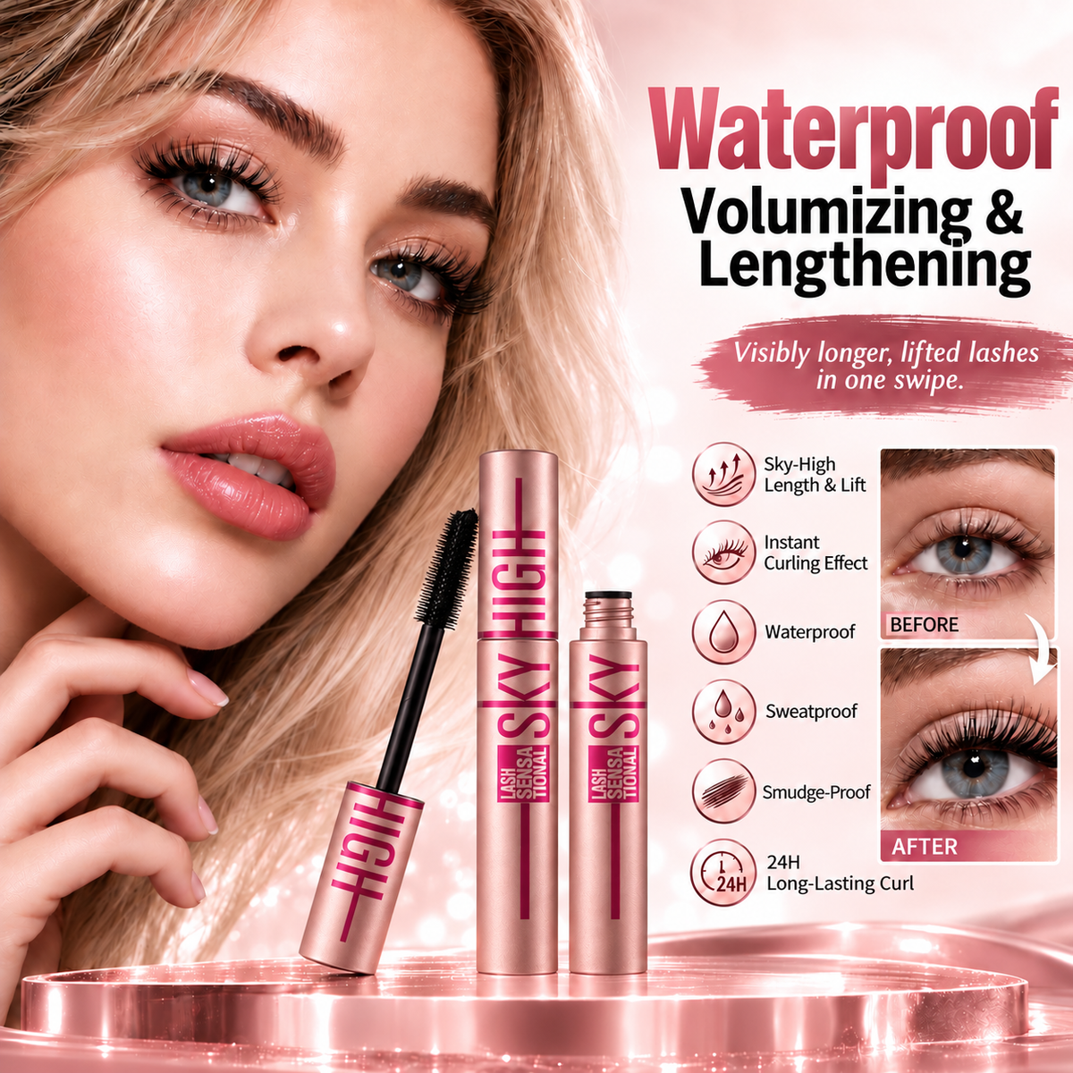 ✨ Waterproof Volumizing & Lengthening Mascara – Long-Lasting, Smudge-Proof, Curling Formula 👁️ (Buy 1 Get 1 Free)