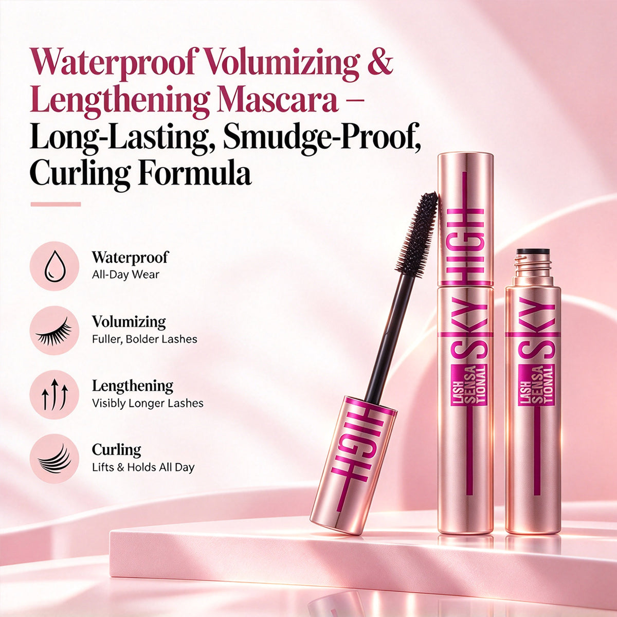 ✨ Waterproof Volumizing & Lengthening Mascara – Long-Lasting, Smudge-Proof, Curling Formula 👁️ (Buy 1 Get 1 Free)