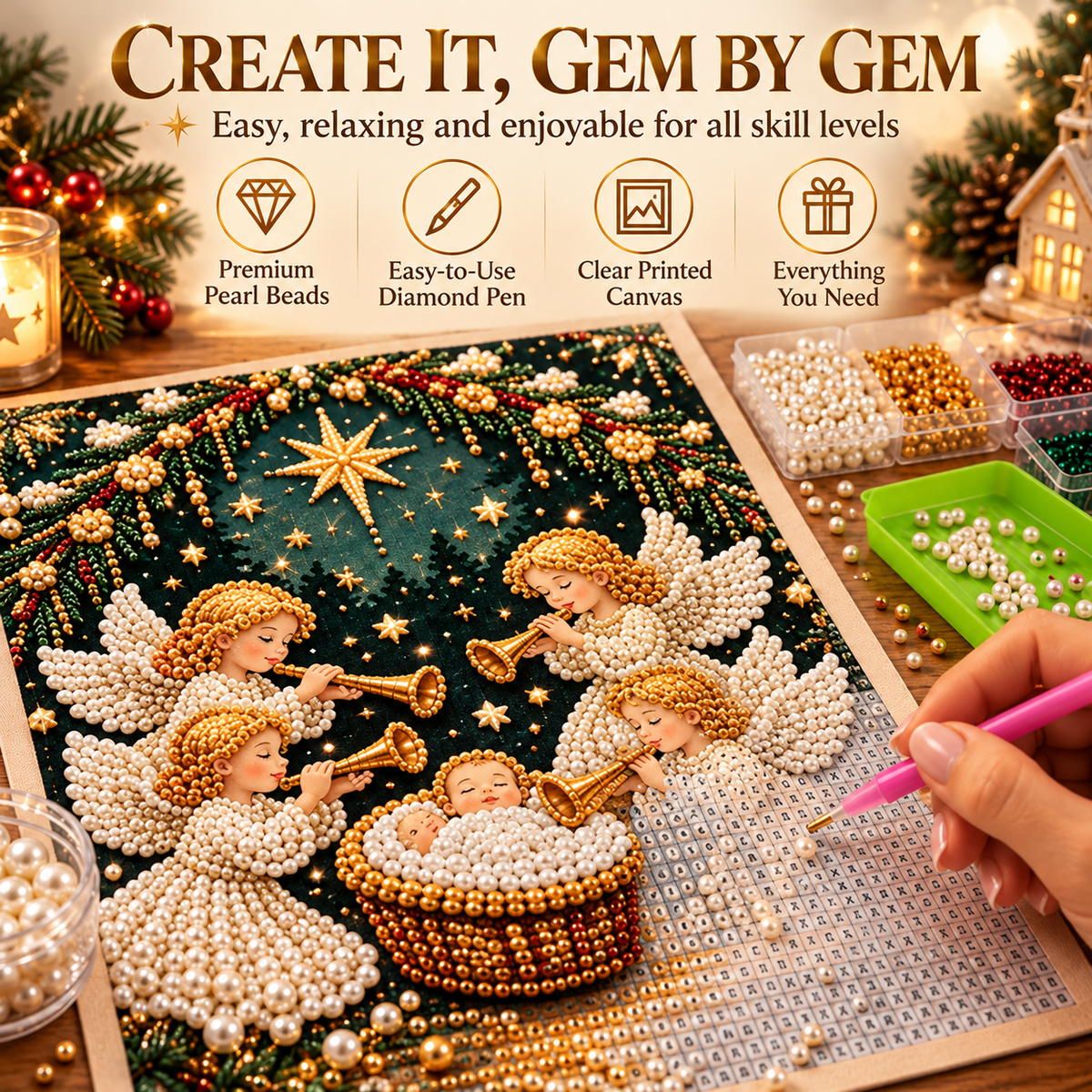 ⛪✝️ Nativity Diamond Painting Kit – 3D Pearl Christmas Art🪽