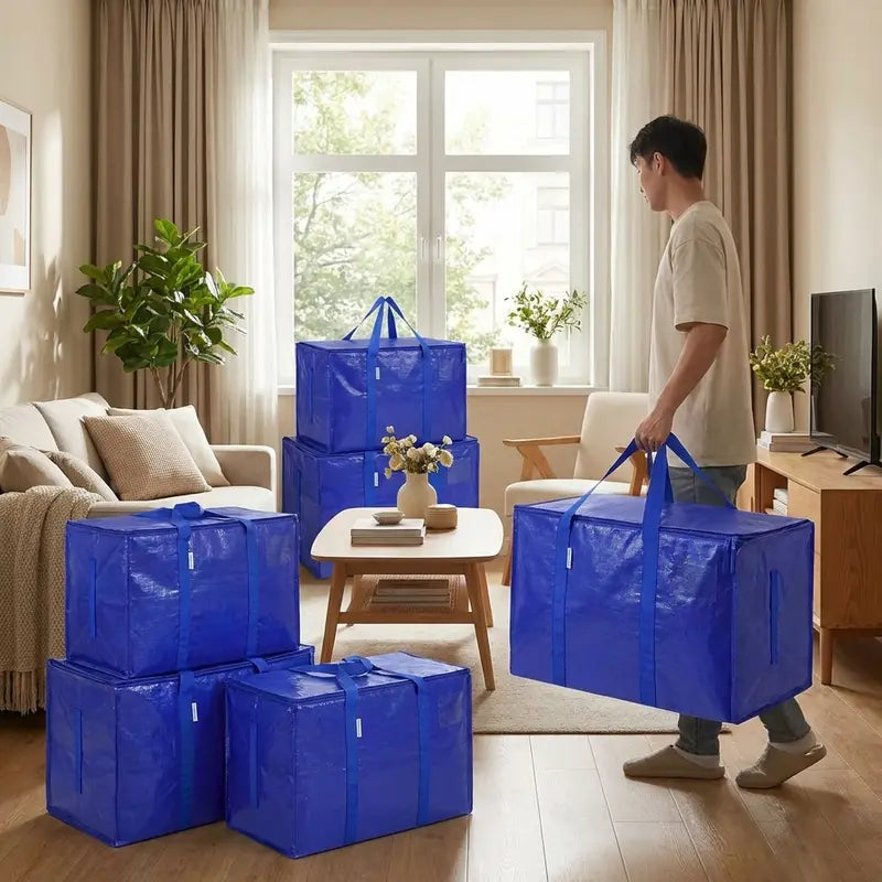 Extra-Large Foldable Moving Bags with Full-Zip Top, Reinforced Handles & Label Pockets