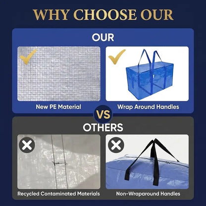 Extra-Large Foldable Moving Bags with Full-Zip Top, Reinforced Handles & Label Pockets