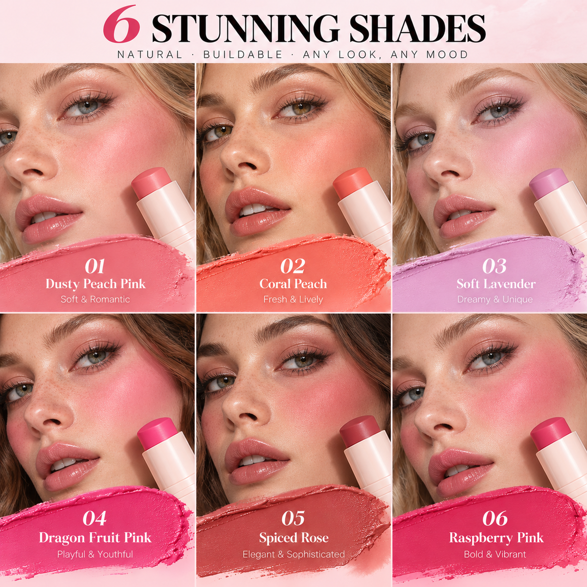 🩷 Radiant Glow Matte Blush Stick – Smooth & Blendable Cream Blush, Soft Natural Finish, Buildable Color for Everyday Makeup