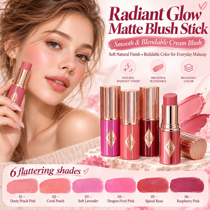 🩷 Radiant Glow Matte Blush Stick – Smooth & Blendable Cream Blush, Soft Natural Finish, Buildable Color for Everyday Makeup