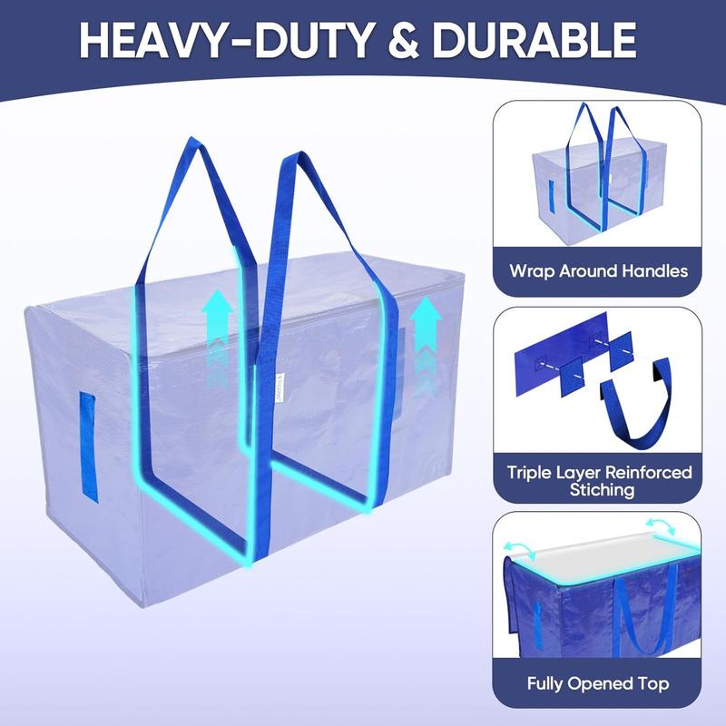 Extra-Large Foldable Moving Bags with Full-Zip Top, Reinforced Handles & Label Pockets