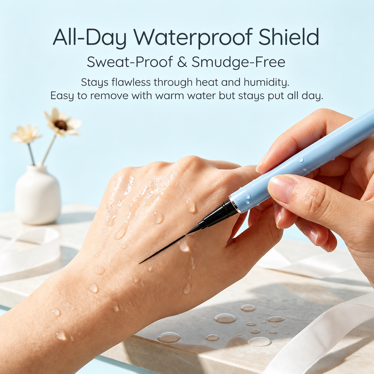 24-Hour Waterproof Liquid Eyeliner Pen – Ultra-Fine Felt Tip, Quick-Drying, Smudge-Resistant