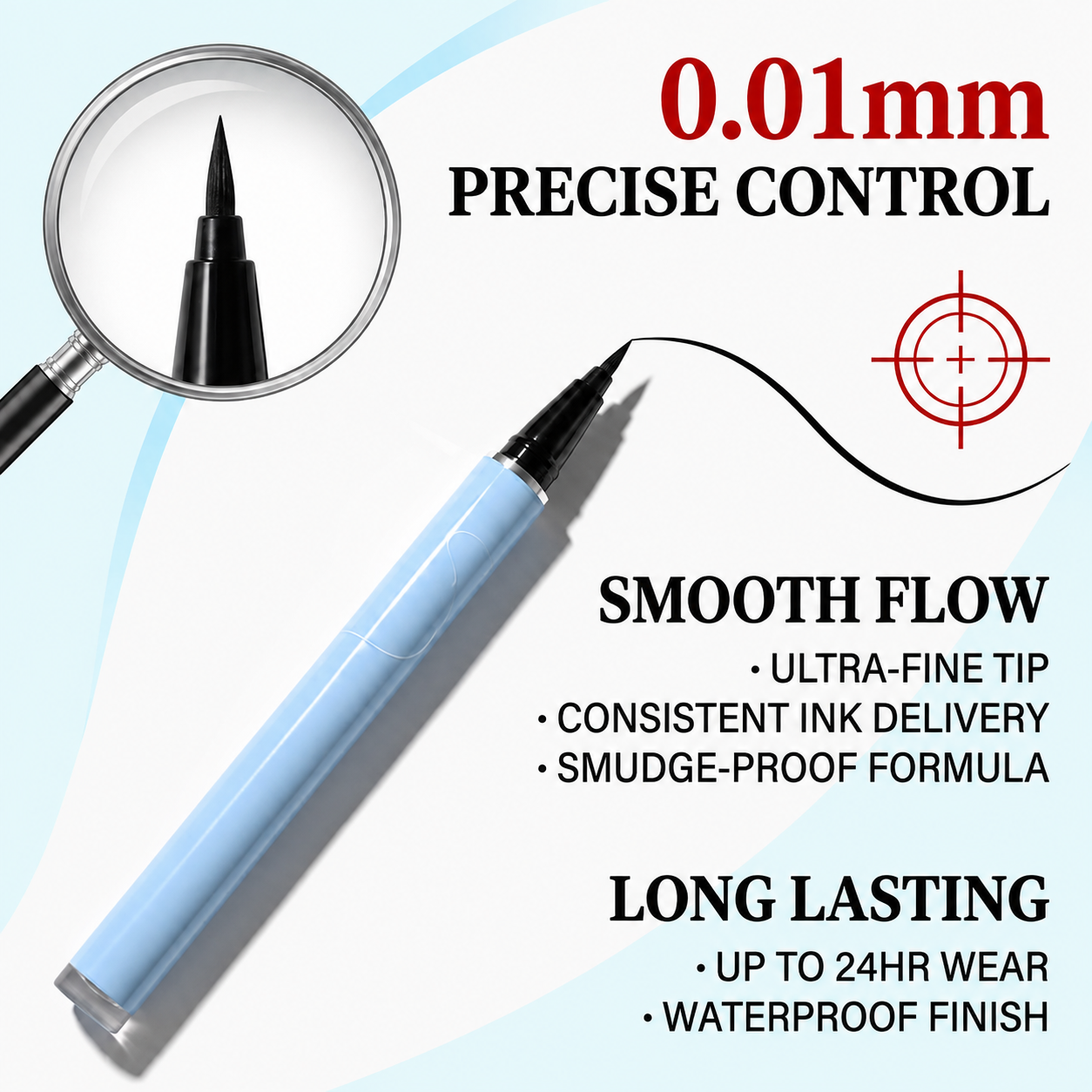 24-Hour Waterproof Liquid Eyeliner Pen – Ultra-Fine Felt Tip, Quick-Drying, Smudge-Resistant