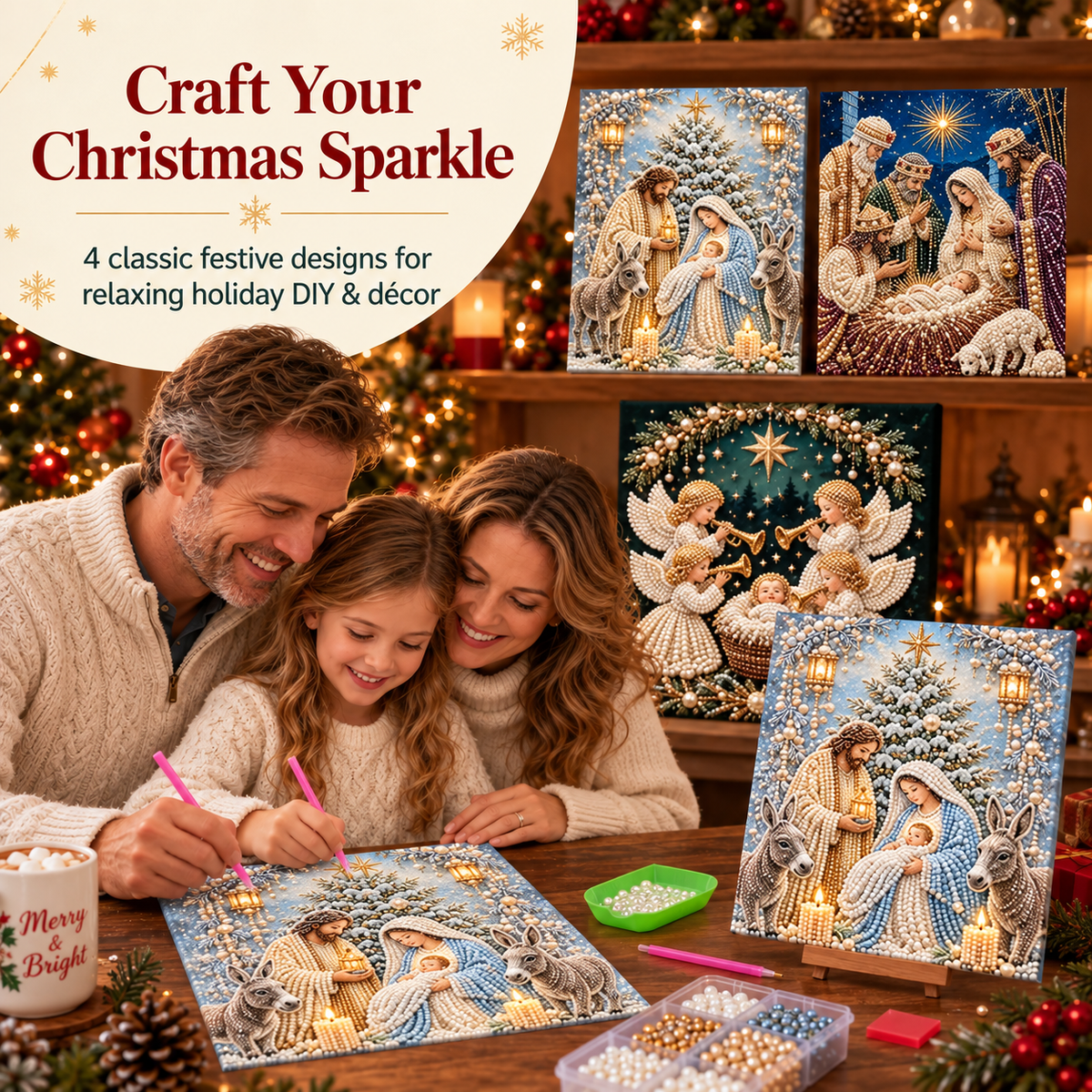 ⛪✝️ Nativity Diamond Painting Kit – 3D Pearl Christmas Art🪽