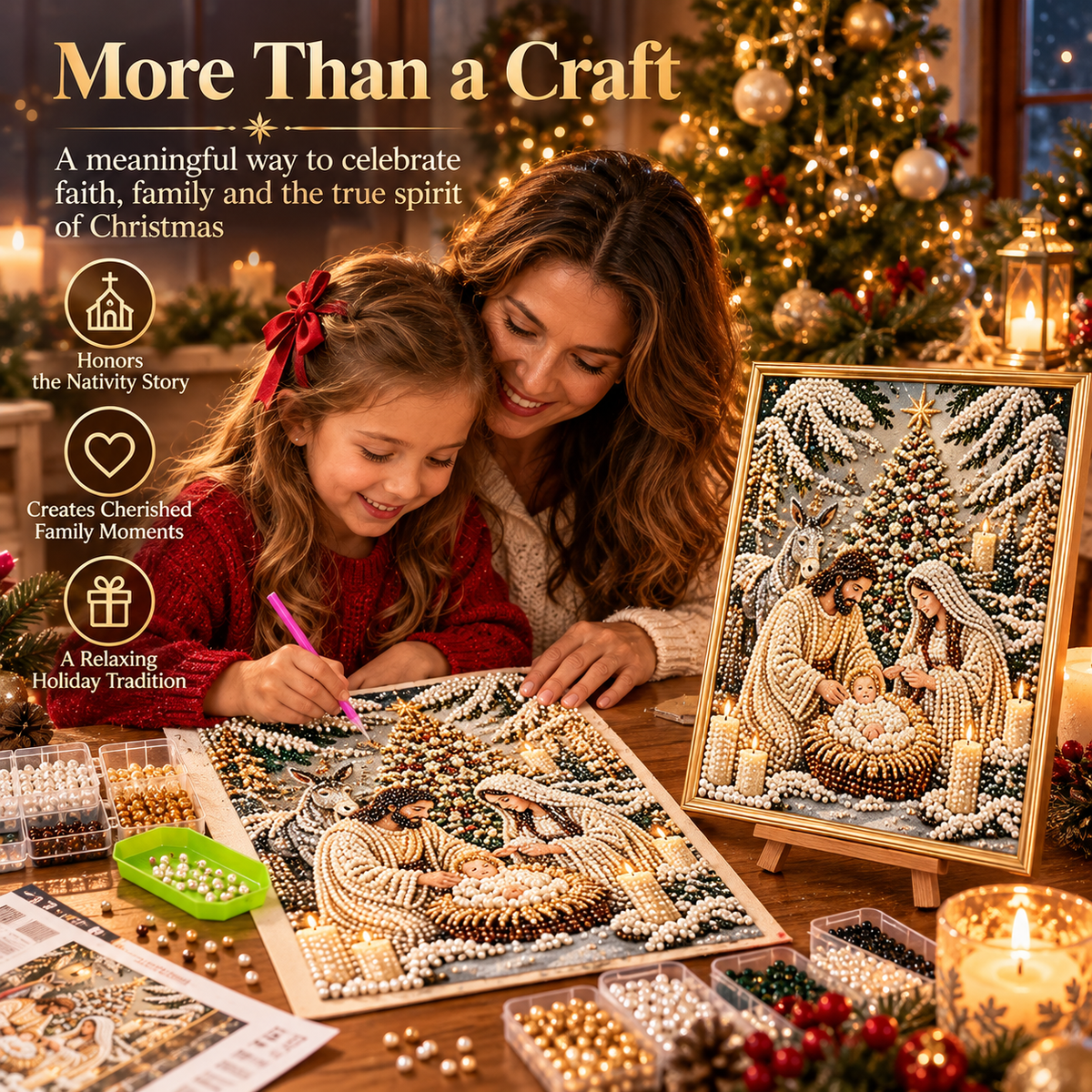 ⛪✝️ Nativity Diamond Painting Kit – 3D Pearl Christmas Art🪽
