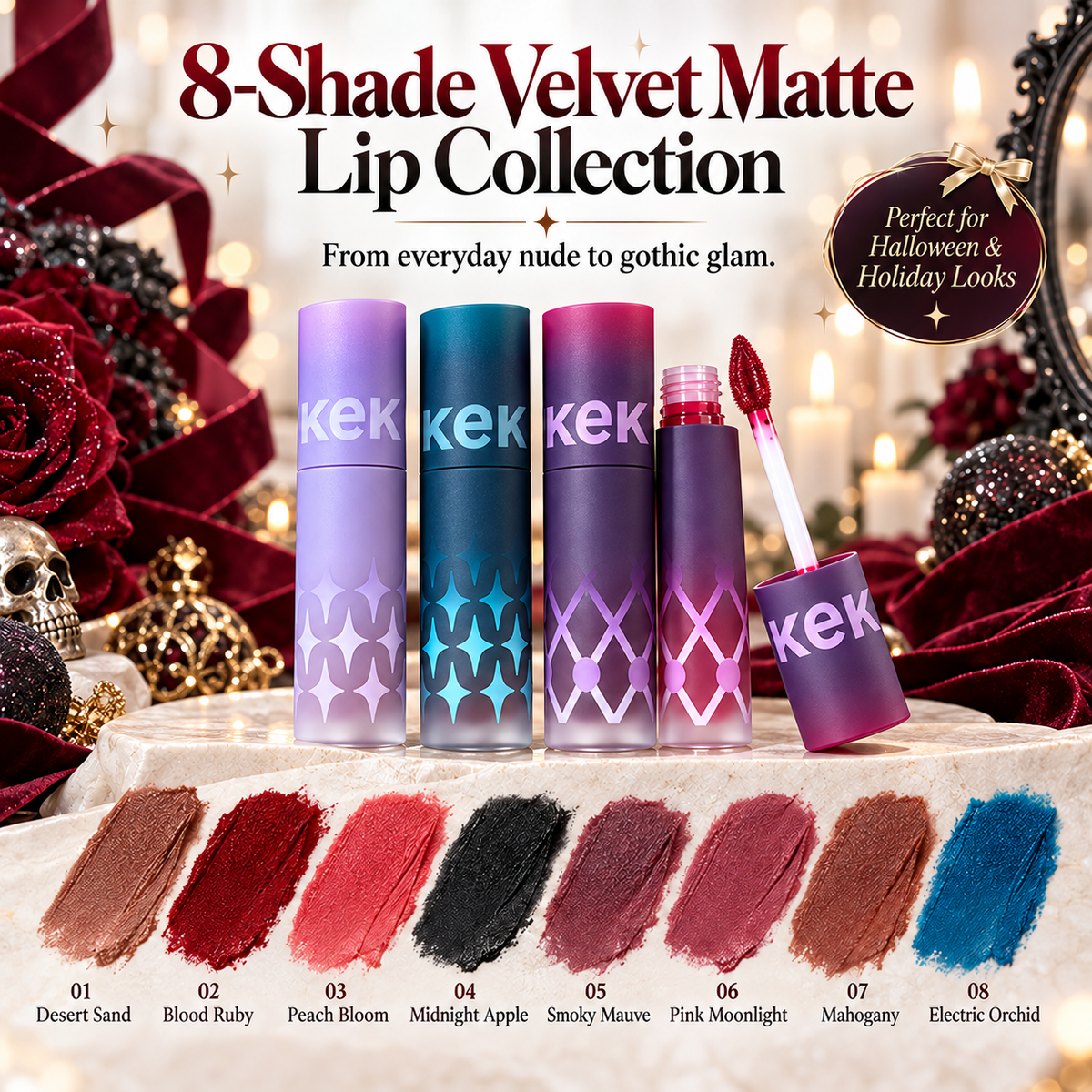 👄NEW Velvet Matte Liquid Lipstick  – 🎃Bold Gothic Shades for Halloween & Christmas Holiday Makeup