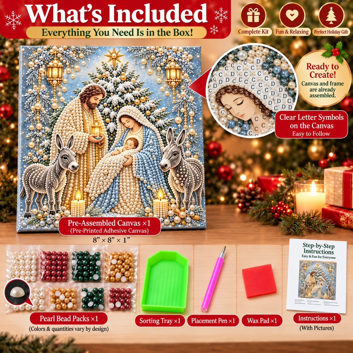 ⛪✝️ Nativity Diamond Painting Kit – 3D Pearl Christmas Art🪽